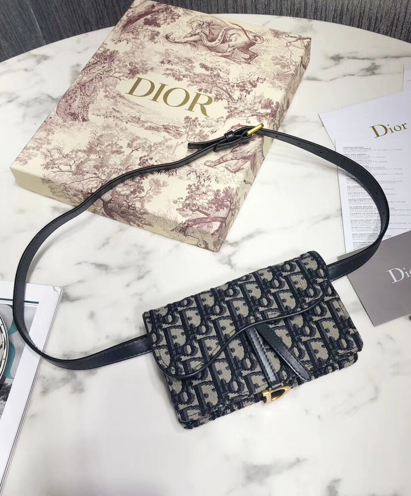 Christian Dior Oblique Saddle Belt Bag Dark Blue